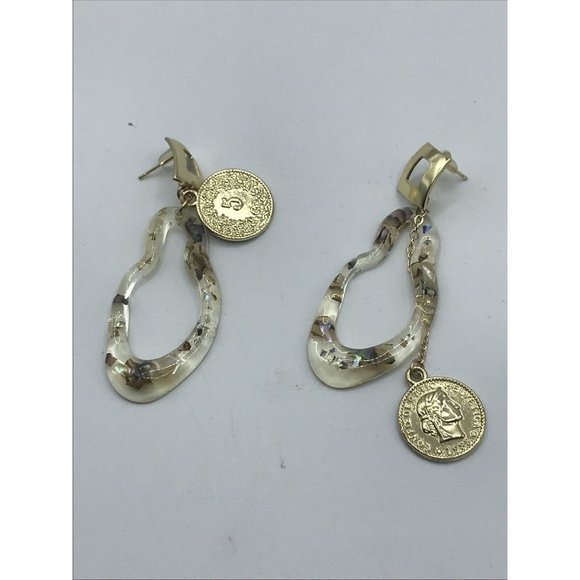 Unique Flash acrylic Drop dangle coin chain Artisan EARRINGS - Picture 5 of 5